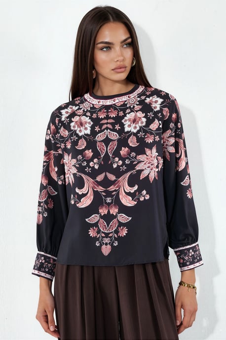 Blumenbestickte Kreppbluse - Image 3