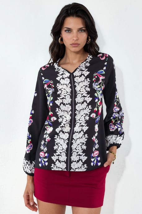 Blumenmuster V-Ausschnitt Crepe Bluse - Image 2