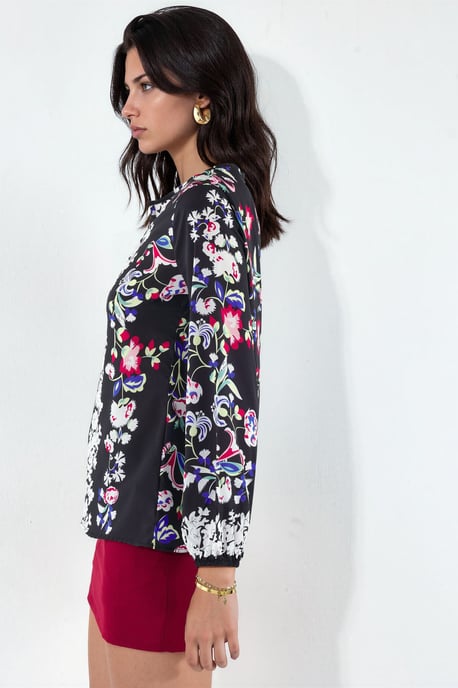 Blumenmuster V-Ausschnitt Crepe Bluse - Image 3