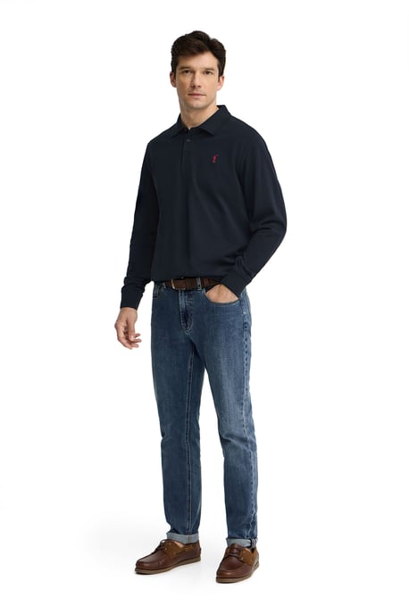 Langärmliges Poloshirt marineblau im Regular Fit mit Rigby Go Stickerei - Image 4