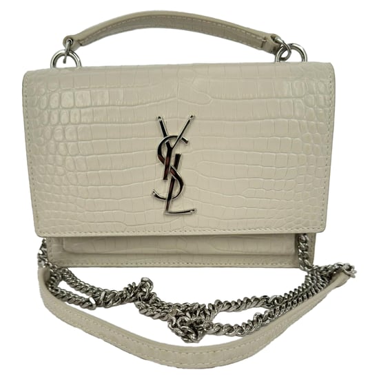 Saint Laurent Krokodilprägung Sunset Geldbörse mit Kette aus cremefarbener Leder - Image 1