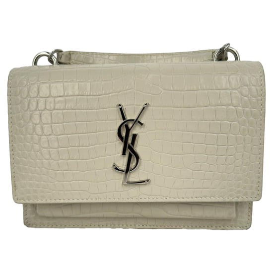 Saint Laurent Krokodilprägung Sunset Geldbörse mit Kette aus cremefarbener Leder - Image 2
