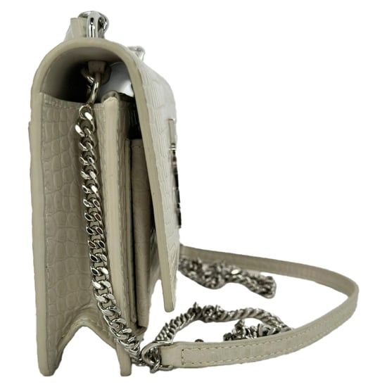 Saint Laurent Krokodilprägung Sunset Geldbörse mit Kette aus cremefarbener Leder - Image 3