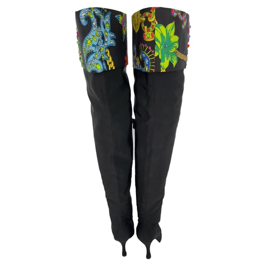 Versace Overknee-Stiefel mit Kristallen aus schwarzer Baumwolle - Image 5