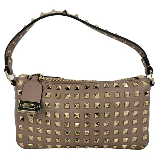 Valentino Garavani Poudre All Over Rockstud Kleine Schultertasche aus nude Leder - Image 1