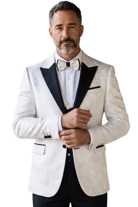 Herren weißer 4-teiliger Paisley maßgeschneiderter Hochzeitsanzug – AK2 - Image 1