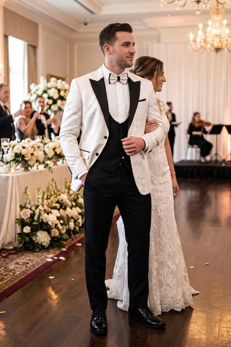 Herren weißer 4-teiliger Paisley maßgeschneiderter Hochzeitsanzug – AK2 - Image 3