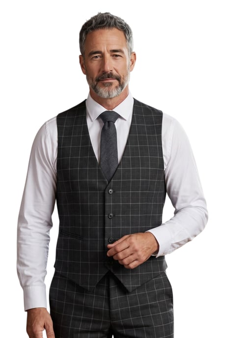 Herren BlackMens karierter 3-teiliger formeller Arbeitsanzug mit maßgeschneiderter Passform – IM3 - Image 4