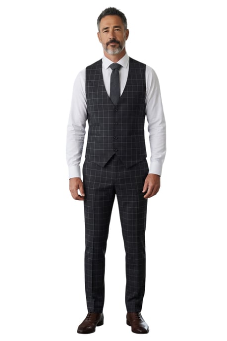 Herren BlackMens karierter 3-teiliger formeller Arbeitsanzug mit maßgeschneiderter Passform – IM3 - Image 5