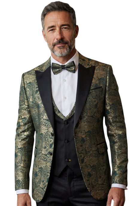 Herrengrüner vierteiliger Paisley maßgeschneiderter Hochzeitsanzug – AK2 - Image 1