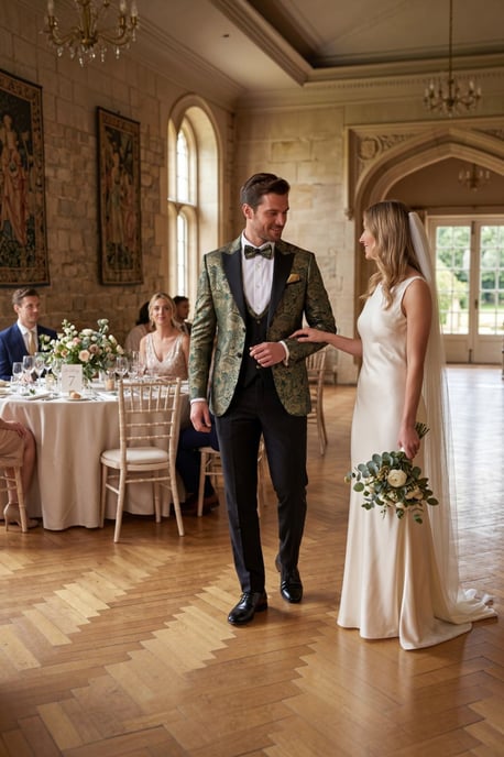 Herrengrüner vierteiliger Paisley maßgeschneiderter Hochzeitsanzug – AK2 - Image 3