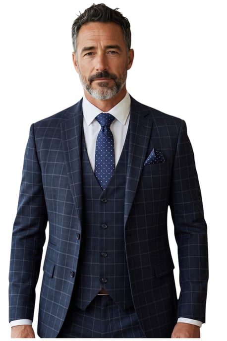 Herren Navy Karierter 3-teiliger maßgeschneiderter formeller Arbeitsanzug – IM3 - Image 1