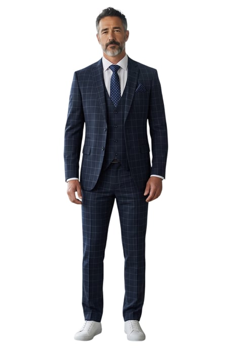 Herren Navy Karierter 3-teiliger maßgeschneiderter formeller Arbeitsanzug – IM3 - Image 2