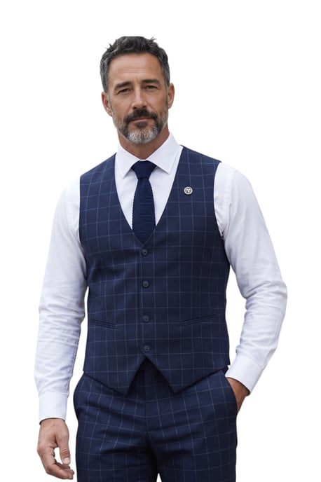 Herren Navy Karierter 3-teiliger maßgeschneiderter formeller Arbeitsanzug – IM3 - Image 4