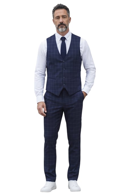 Herren Navy Karierter 3-teiliger maßgeschneiderter formeller Arbeitsanzug – IM3 - Image 5