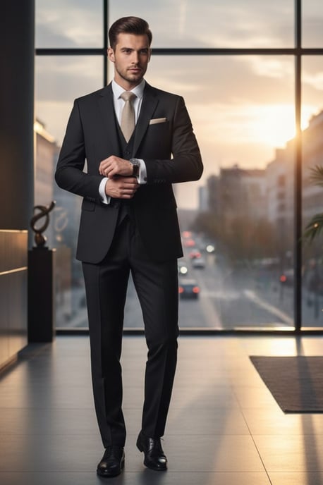 Herren Schwarzer 3-teiliger formeller klassischer Business-Arbeitsanzug – IM30 - Image 3