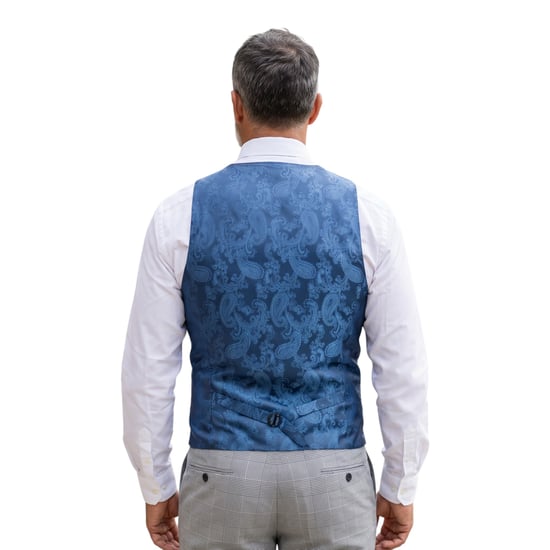 Herrenanzug, blau kariert, 3-teilig, tailliert, formeller Anzug - Image 6