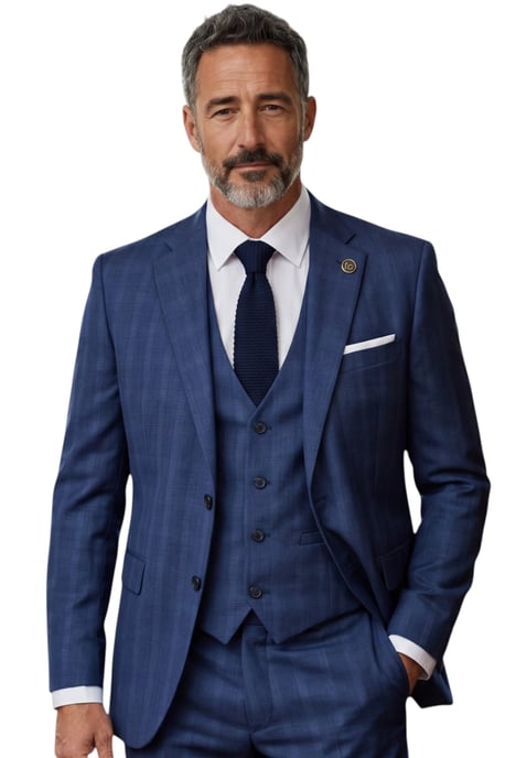 Blauer Herrenanzug mit Prince-of-Wales-Karo, 3-teilig, tailliert - IM31 - Image 1
