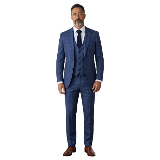 Blauer Herrenanzug mit Prince-of-Wales-Karo, 3-teilig, tailliert - IM31 - Image 3