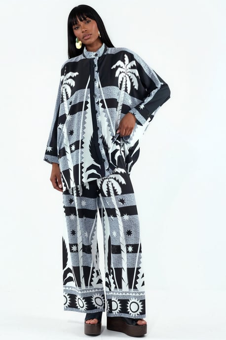 Geometrisches Strickshirt und weit geschnittene Hose Set - Image 1