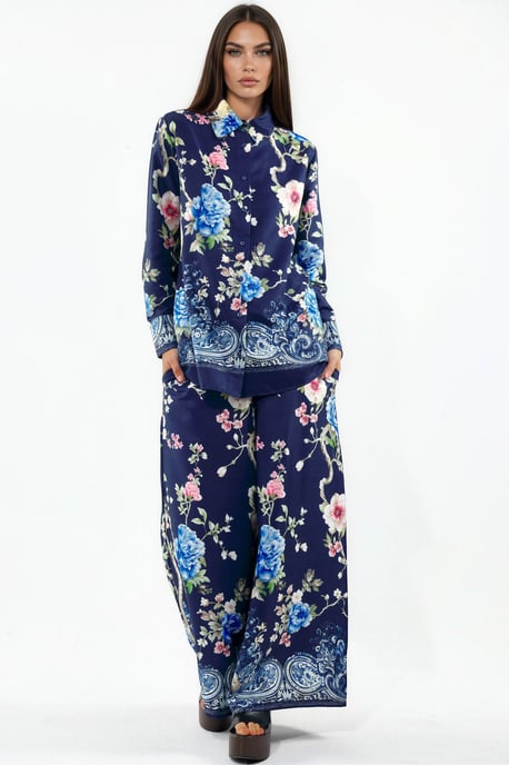 MSN Collection Blumen-Shirt und weite Hose im Set, taillenbündig - Mehrfarbig - Image 1