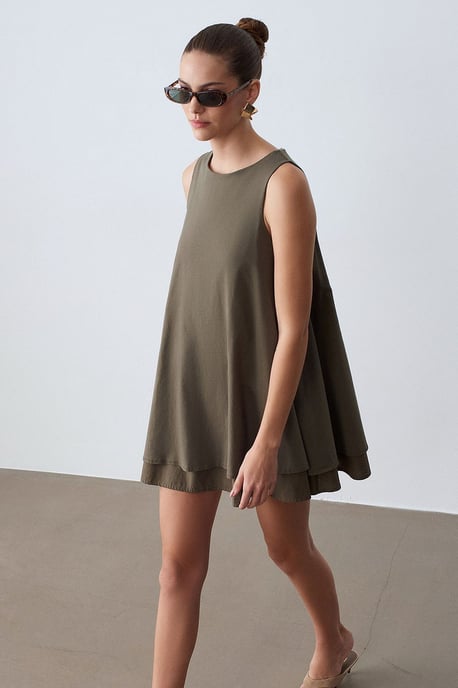 Baumwoll-Popeline Ärmelloses Mini Shift-Kleid - Image 3
