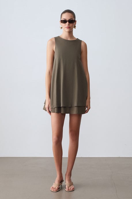 Baumwoll-Popeline Ärmelloses Mini Shift-Kleid - Image 4