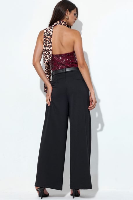 Hochtaillierte breite Crepe-Hose mit Gürtel - Image 3