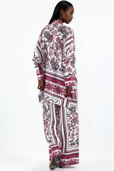 Muster-Bluse mit V-Ausschnitt und weit geschnittene Hosen Set - Image 2