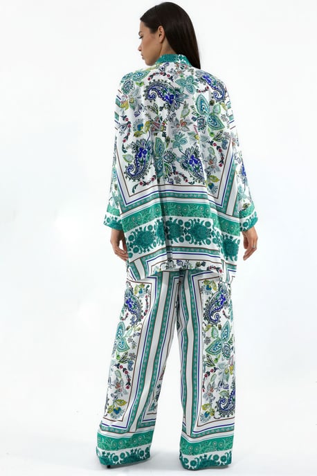 Musterbluse mit V-Ausschnitt und weiten Hosen Set - Image 3