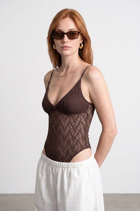 Spitzen ärmellose Bodysuit-Bluse - Image 4