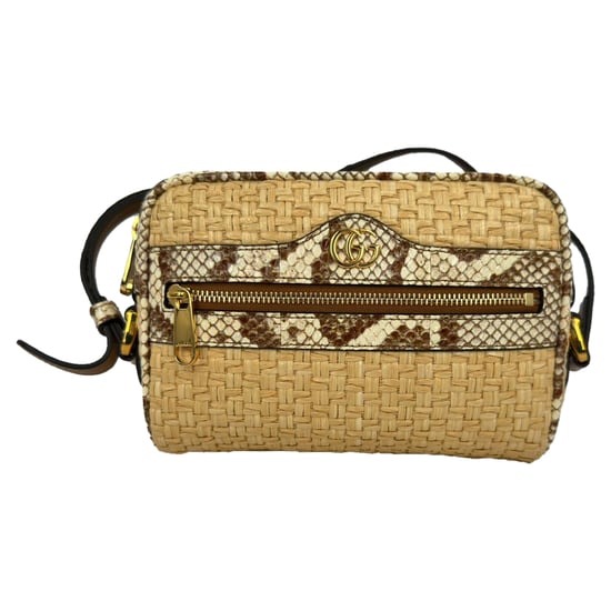 Gucci Mini Ophidia Umhängetasche mit Wasserschlangenakzenten aus beigem Raffia - Image 1