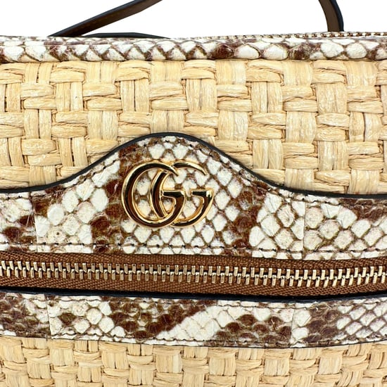 Gucci Mini Ophidia Umhängetasche mit Wasserschlangenakzenten aus beigem Raffia - Image 5