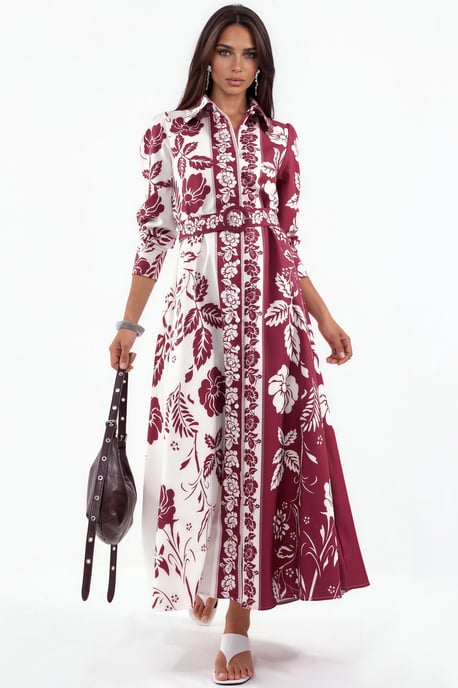 Blumiges Maxikleid mit Gürtel - Image 1