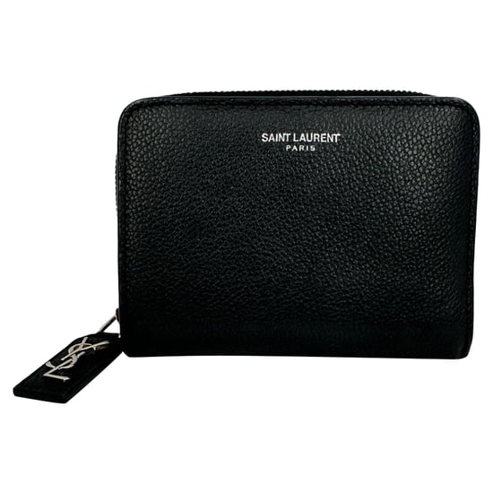 Saint Laurent Rive Gauche Zip Around Kompaktgeldbörse aus schwarzem Leder - Image 1