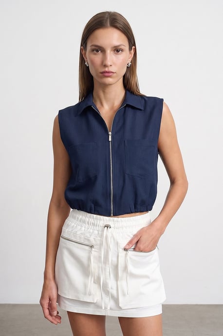 Damen Cropped Ärmelloses Shirt mit Reißverschluss - Image 1