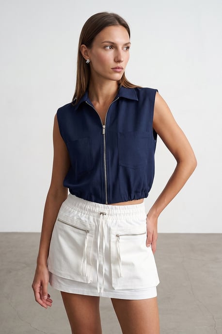 Damen Cropped Ärmelloses Shirt mit Reißverschluss - Image 3