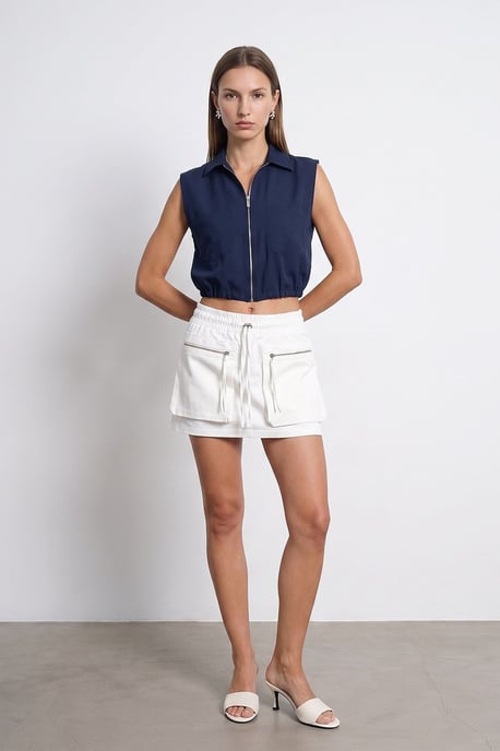 Damen Cropped Ärmelloses Shirt mit Reißverschluss - Image 4