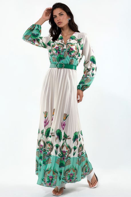 Blumen-Midi-Kleid mit Gürtel - Image 1