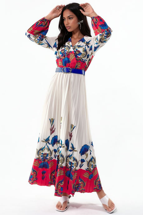 Blumen-Midi-Kleid mit Gürtel - Image 1