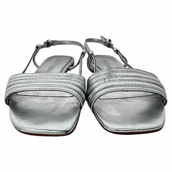Reformation Millie Lattice Sandalen aus silberfarbenem Leder - Image 2