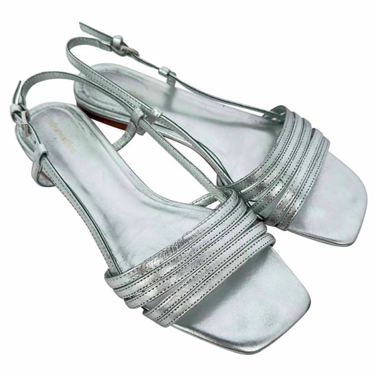 Reformation Millie Lattice Sandalen aus silberfarbenem Leder - Image 5