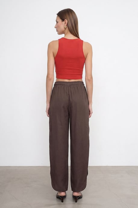 Damen Tencel Weitbeinige Crepe-Hosen mit Schlitz - Image 2