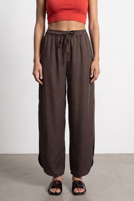 Damen Tencel Weitbeinige Crepe-Hosen mit Schlitz - Image 3