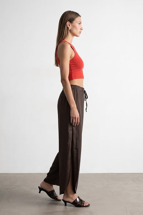 Damen Tencel Weitbeinige Crepe-Hosen mit Schlitz - Image 4