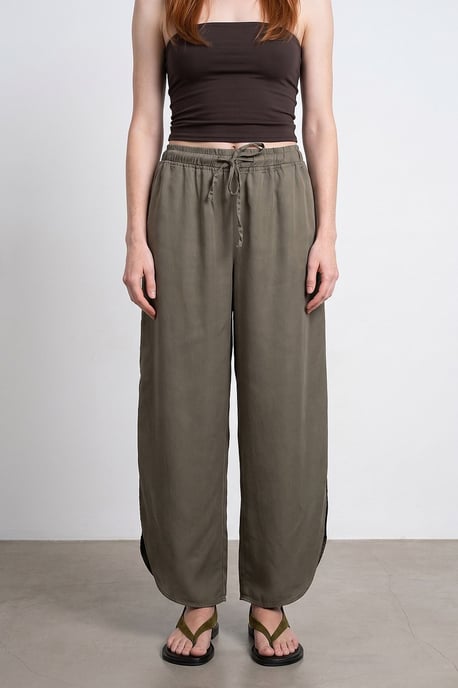 Damen Tencel Weitbeinige Crepe-Hosen mit Schlitz - Image 3
