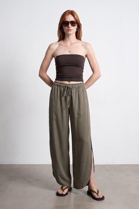 Damen Tencel Weitbeinige Crepe-Hosen mit Schlitz - Image 4