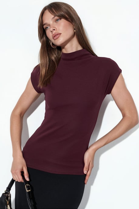 Figurbetonte Bluse mit Stehkragen und kurzen Ärmeln aus Strick - Image 1