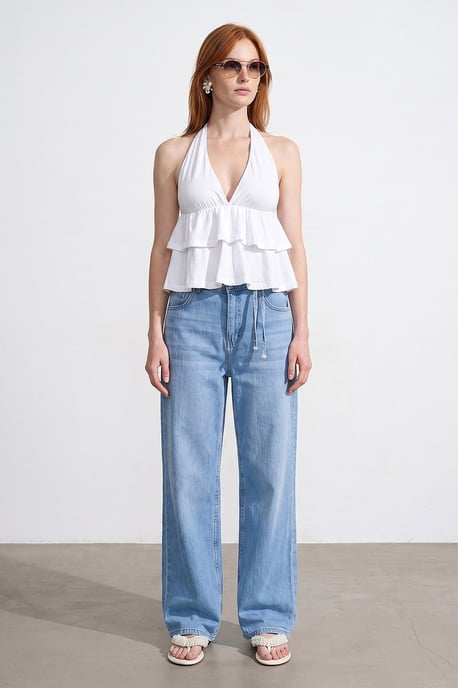 Halterneckt Bluse aus Popeline mit Rüschendetail - Image 5