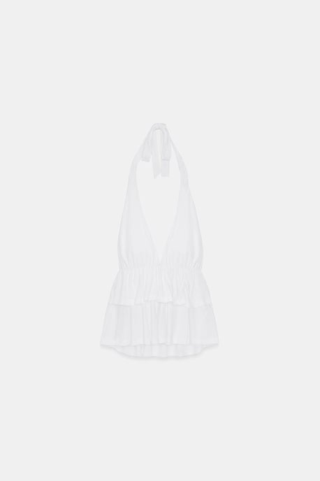 Halterneckt Bluse aus Popeline mit Rüschendetail - Image 6